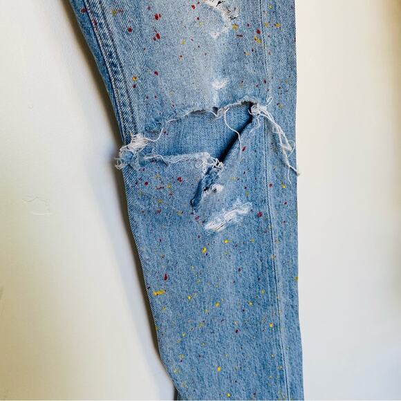 AGOLDE REVOLVE Jamie Light Blue Custom Paint High Rise Straight Leg Mom Jeans 26 - Picture 4 of 12